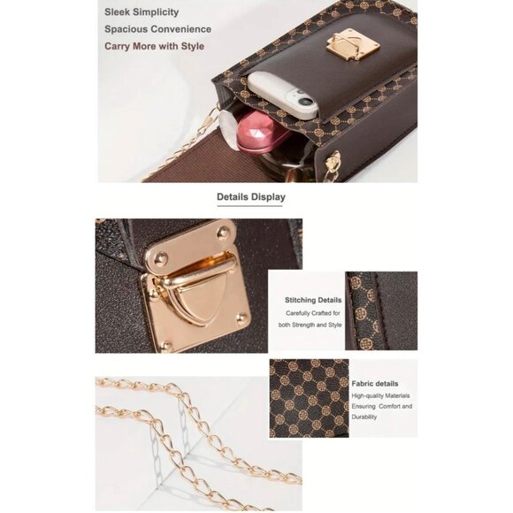 Pink Elegant Chain Crossbody Phone Bag With Secure Closure & Patterned Design - Picture 2 of 3